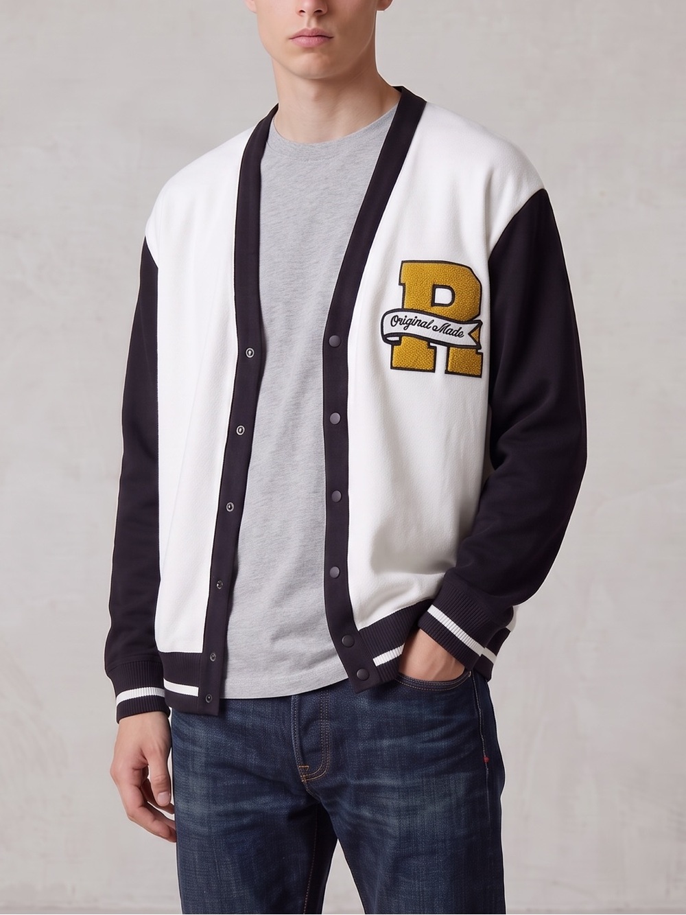 Zara Varsity Letter Knit Button Up Cardigan Streetwear Retro Prep Size Medium